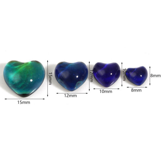 Image de Cabochons d'Embellissement en Verre Détection de Température de Changement de Couleur Cœur Dos Plat Multicolore 5 Pcs