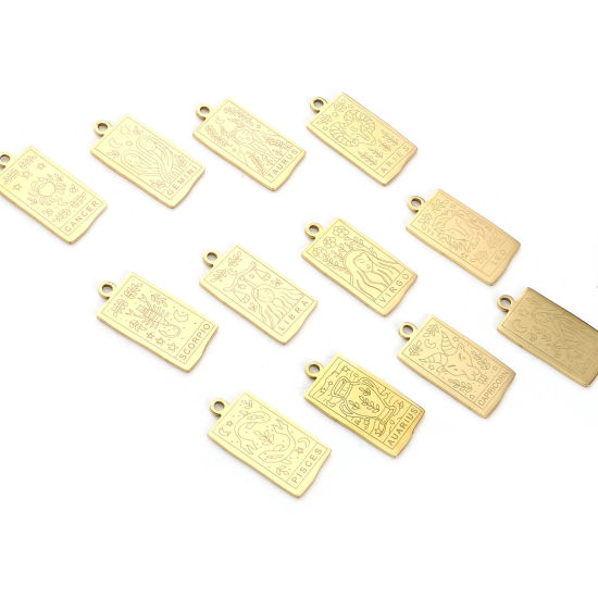 Изображение Нержавеющая Сталь Подвески Прямоугольник Позолоченный Знак Зодиака 25.5мм x 13мм, 1 ШТ