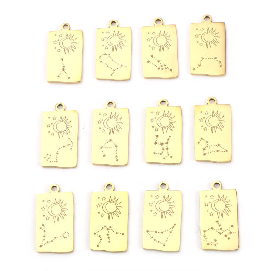 Изображение Нержавеющая Сталь Подвески Прямоугольник Позолоченный Знак Зодиака 25.5мм x 13мм, 1 ШТ