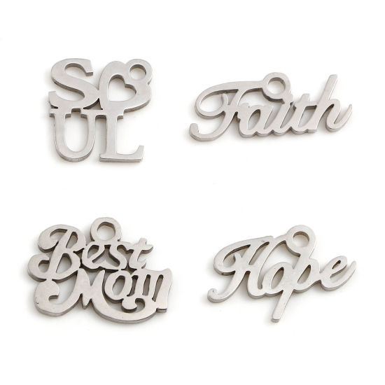Picture of Stainless Steel Charms Silver Tone English Vocabulary 5 PCs