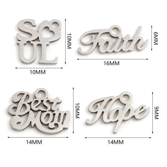 Picture of Stainless Steel Charms Silver Tone English Vocabulary 5 PCs