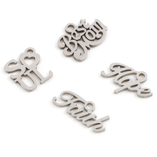 Picture of Stainless Steel Charms Silver Tone English Vocabulary 5 PCs
