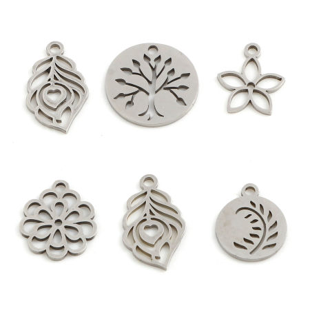 Stainless Steel Charms Silver Tone 5 PCs