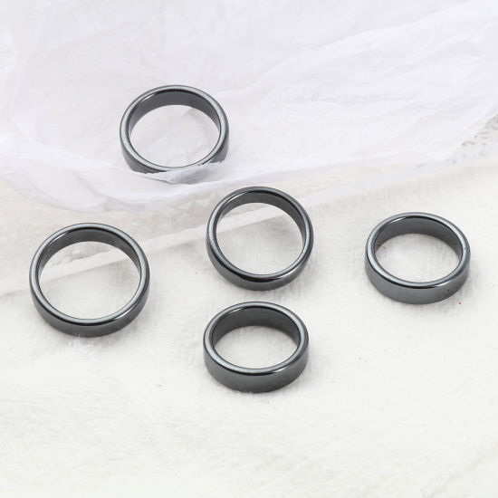 Picture of Hematite Unadjustable Rings Black Circle Ring 5 PCs