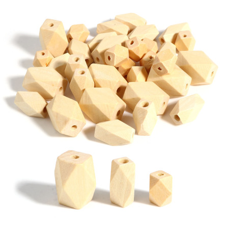 Perles en Bois Polygone Couleur Naturelle A Facettes 30 Pcs
