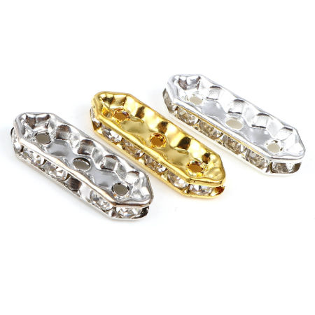 Iron Based Alloy Spacer Spacer Beads Oval Multicolor Clear Rhinestone About 21mm x 7mm, Hole: Approx 2.2mm, 50 PCs