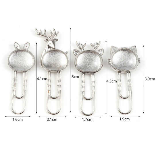 Image de Glass Pin Brooches Findings Silver Tone 5 Sets