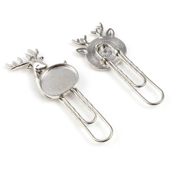 Image de Glass Pin Brooches Findings Silver Tone 5 Sets