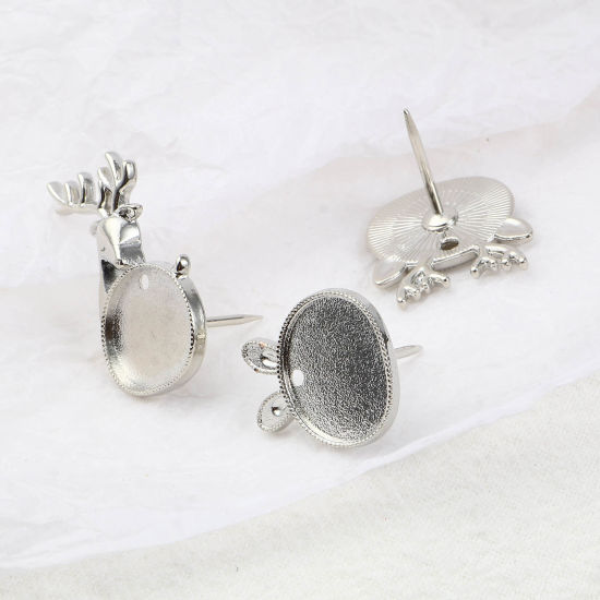 Picture of Glass Pin Brooches Findings Silver Tone 5 Sets