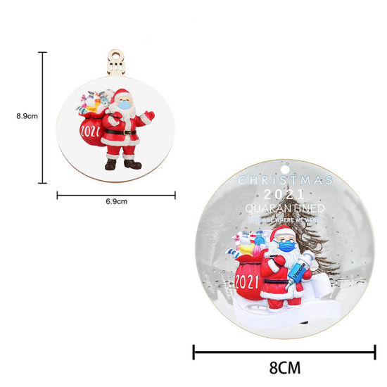 Picture of Santa Claus Wearing A Mask Wood Round Christmas Tree Home Hanging Decoration