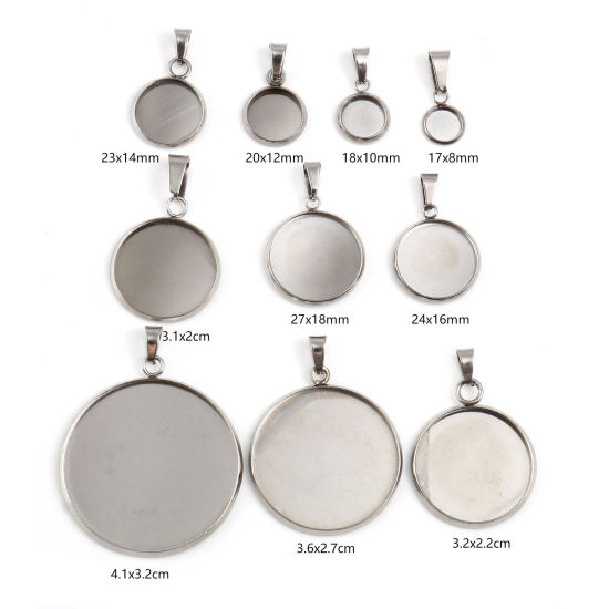 Immagine di 1 Pacchetto 304 Acciaio Inossidabile Ciondoli Pendenti Tondo Tono Argento Basi per Cabochon