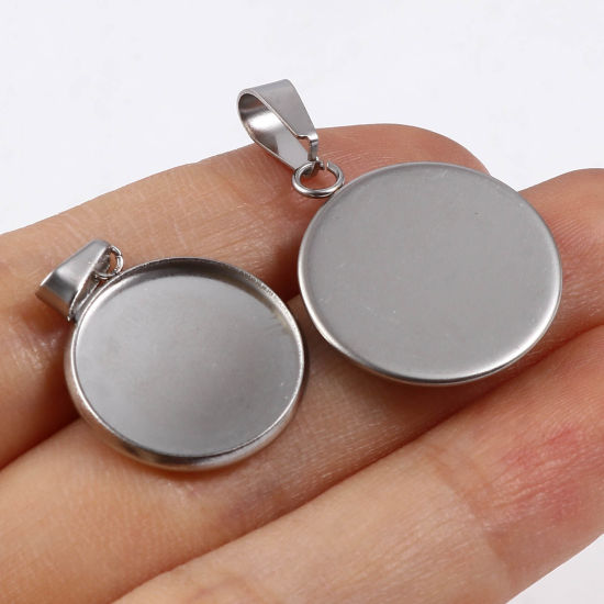 Immagine di 1 Pacchetto 304 Acciaio Inossidabile Ciondoli Pendenti Tondo Tono Argento Basi per Cabochon