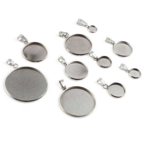 Immagine di 1 Pacchetto 304 Acciaio Inossidabile Ciondoli Pendenti Tondo Tono Argento Basi per Cabochon