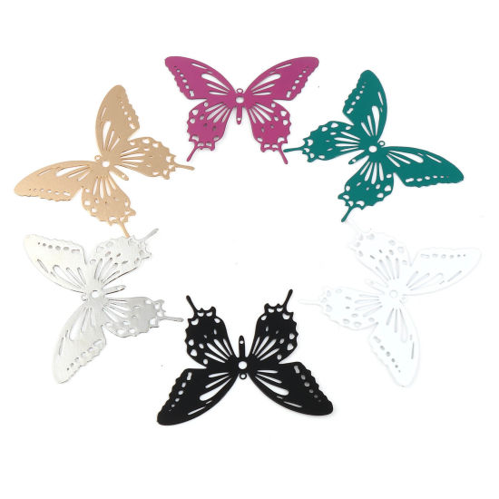 Immagine di Lega di Ferro Filigree Stamping Ciondoli Farfalla Multicolore Pittura 44mm x 36mm , 10 Pz