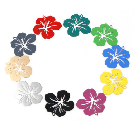 Brass Filigree Stamping Charms Multicolor Flower Painted 21mm x 19mm, 20 PCs