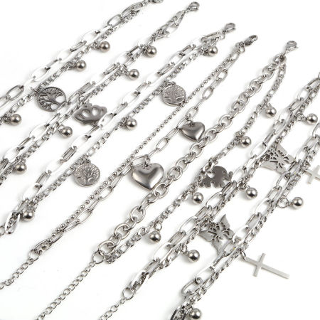 201 Нержавеющая Сталь религия Браслеты Серебряный Тон 18.5см Длина, 1 ШТ