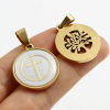 Image de Pendentifs en 201 Acier Inoxydable & Coquille Naturelle Rond Doré Blanc 30mm x 20mm , 1 Pièce