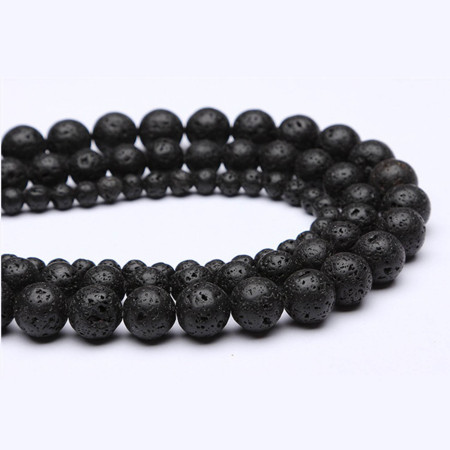 (Grade A) Lava Rock ( Natural ) Beads Round Black 1 Strand