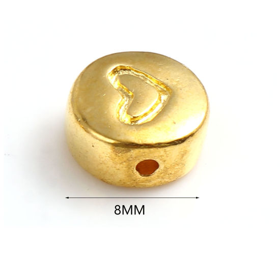 Image de Perles en Alliage de Zinc La Saint Valentin Plat-Rond Multicolore Cœur Gravé 8mm Dia, Trou: env. 1.2mm, 30 Pcs
