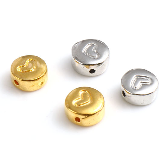 Image de Perles en Alliage de Zinc La Saint Valentin Plat-Rond Multicolore Cœur Gravé 8mm Dia, Trou: env. 1.2mm, 30 Pcs