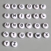 Picture of Acrylic Beads Flat Round Black & White Initial Alphabet/ Capital Letter Pattern About 7mm Dia., Hole: Approx 1.4mm, 500 PCs