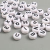 Picture of Acrylic Beads Flat Round Black & White Initial Alphabet/ Capital Letter Pattern About 7mm Dia., Hole: Approx 1.4mm, 500 PCs