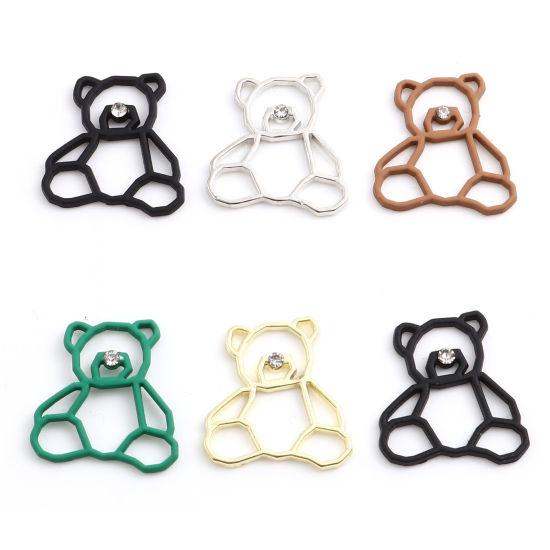 Immagine di Lega di Zinco Charms Orso Multicolore Trasparente Strass Pittura 25mm x 23mm , 10 Pz