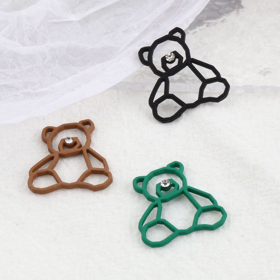Immagine di Lega di Zinco Charms Orso Multicolore Trasparente Strass Pittura 25mm x 23mm , 10 Pz