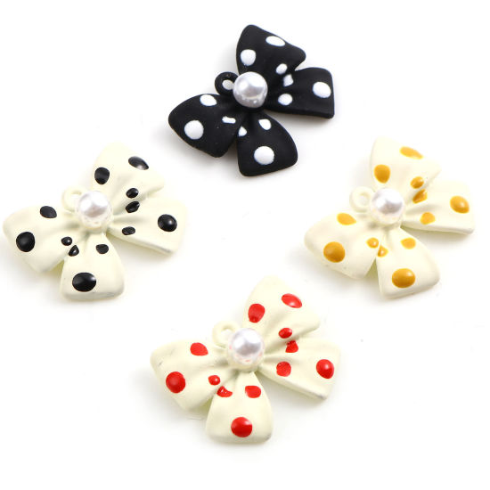 Bild von Zinklegierung & Acryl Spritzlackierung Charms Schleife Bunt Imitat Perle 22mm x 18mm, 5 Stück