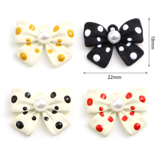 Bild von Zinklegierung & Acryl Spritzlackierung Charms Schleife Bunt Imitat Perle 22mm x 18mm, 5 Stück