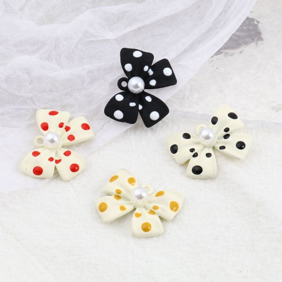 Bild von Zinklegierung & Acryl Spritzlackierung Charms Schleife Bunt Imitat Perle 22mm x 18mm, 5 Stück