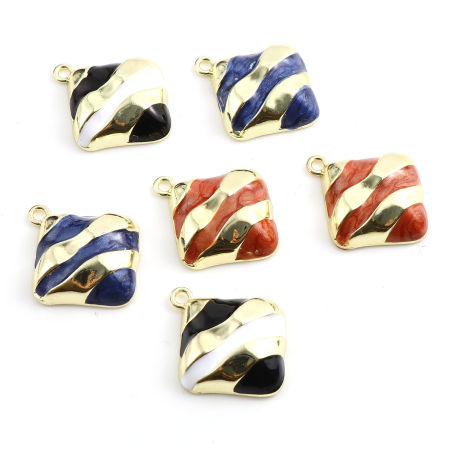 Zamak Colgantes Charms Diamond Chapado en Oro Multicolor Esmalte 25mm x 22mm, 5 Unidades