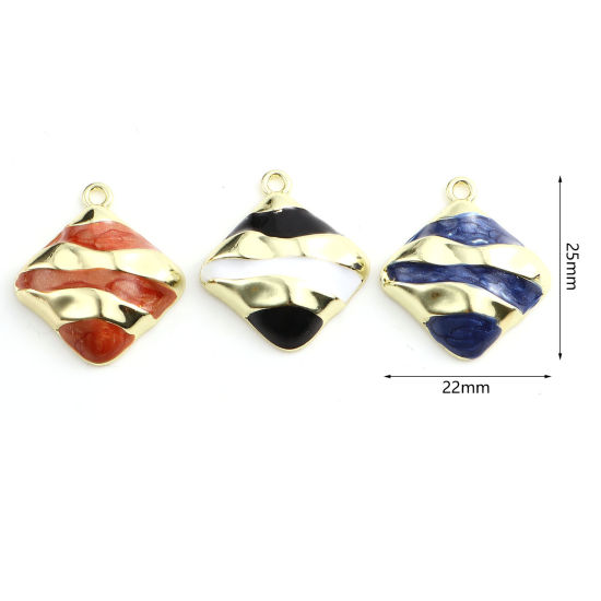 Picture of Zinc Based Alloy Charms Rhombus Gold Plated Multicolor Enamel 25mm x 22mm, 5 PCs