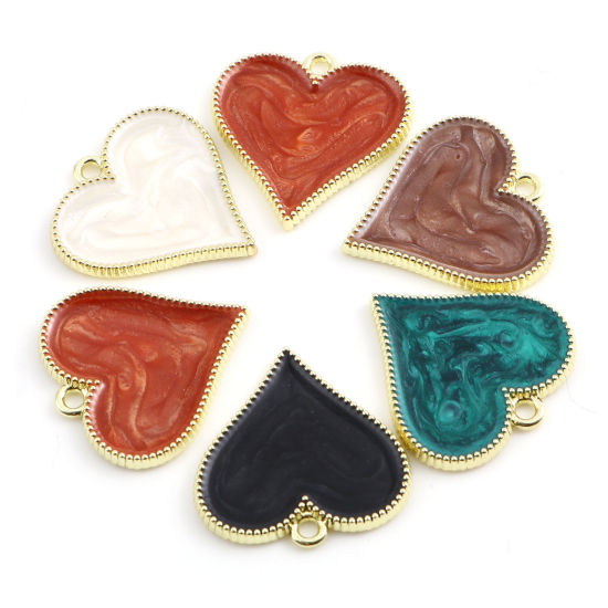 Image de Breloques La Saint Valentin en Alliage de Zinc Cœur Doré Multicolore env. Émail 22mm x 22mm, 10 Pcs