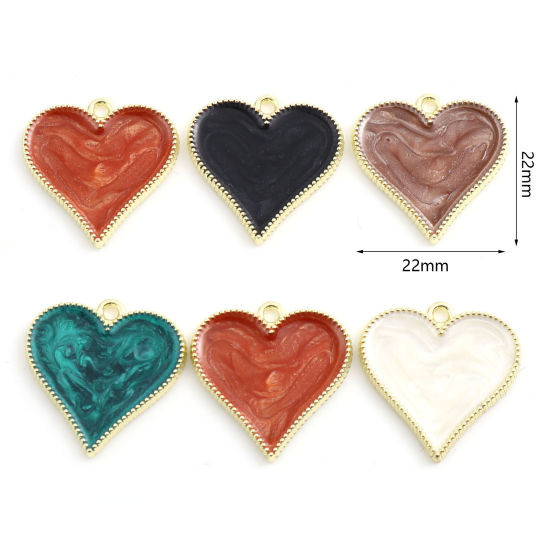 Image de Breloques La Saint Valentin en Alliage de Zinc Cœur Doré Multicolore env. Émail 22mm x 22mm, 10 Pcs