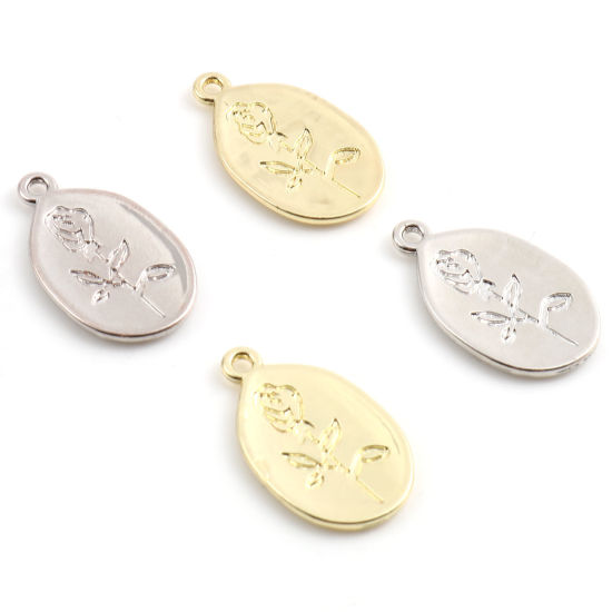 Immagine di Lega di Zinco Charms Ovale Multicolore Fiore 22.5mm x 13mm , 10 Pz