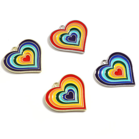 Immagine di Lega di Zinco San Valentino Charms Cuore Multicolore Smalto 29mm x 28mm , 5 Pz