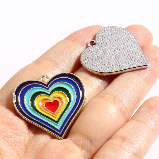 Immagine di Lega di Zinco San Valentino Charms Cuore Multicolore Smalto 29mm x 28mm , 5 Pz