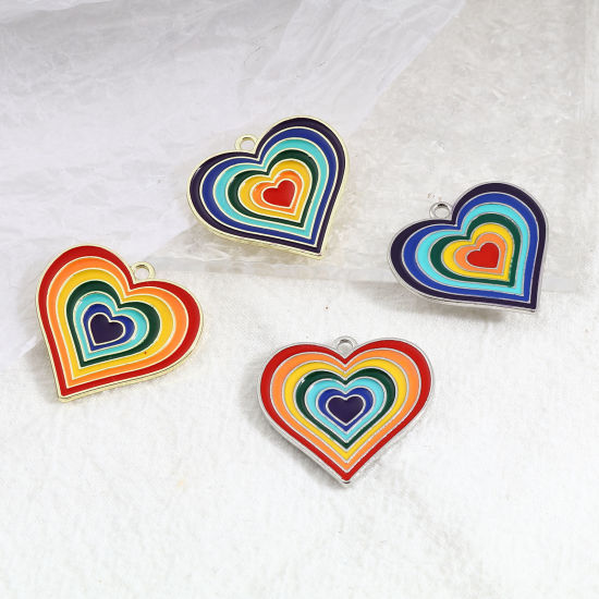 Immagine di Lega di Zinco San Valentino Charms Cuore Multicolore Smalto 29mm x 28mm , 5 Pz