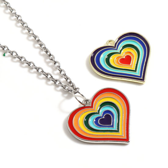 Immagine di Lega di Zinco San Valentino Charms Cuore Multicolore Smalto 29mm x 28mm , 5 Pz