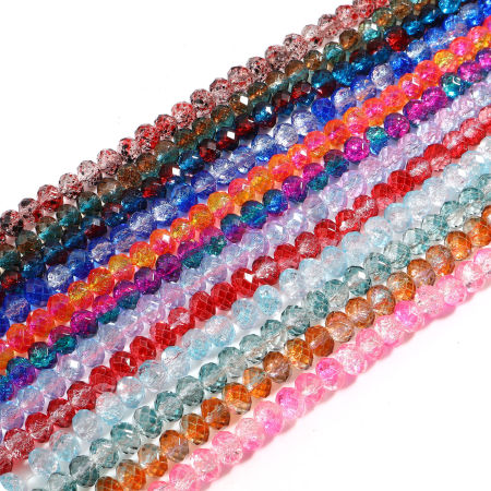 Glass Beads Round Multicolor Transparent Faceted About 7mm-8mm Dia, Hole: Approx 1.4mm, 41.5cm(16 3/8") - 41cm(16 1/8") long, 2 Strands (Approx 70 PCs/Strand)