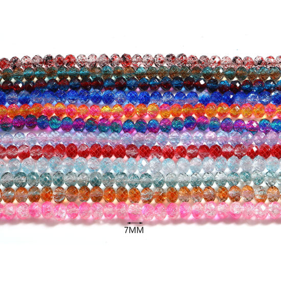 Image de Perles en Verre Rond Multicolore Transparent A Facettes, Env. 7mm-8mm Dia, Trou: 1.4mm, 41.5cm - 41cm long, 2 Enfilades (env. 70 Pcs/Enfilade)