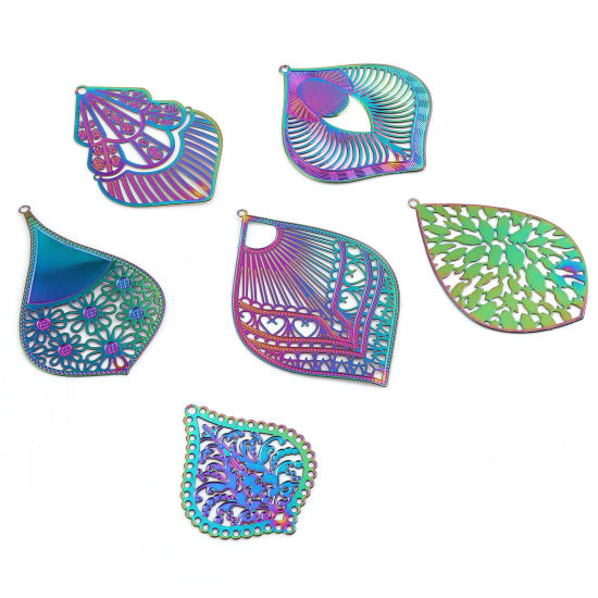 Immagine di Lega di Ferro Filigree Stamping Ciondoli Multicolore 5 Pz