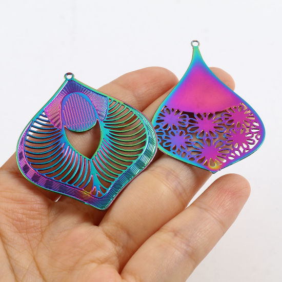 Immagine di Lega di Ferro Filigree Stamping Ciondoli Multicolore 5 Pz