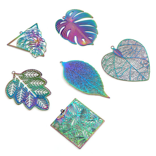 Immagine di Lega di Ferro Filigree Stamping Ciondoli Multicolore 5 Pz