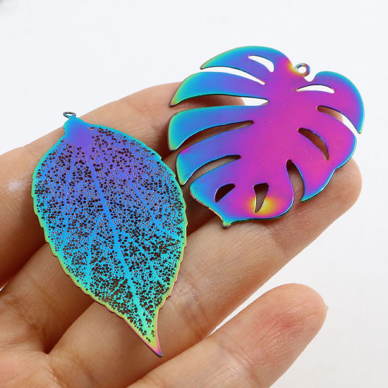 Immagine di Lega di Ferro Filigree Stamping Ciondoli Multicolore 5 Pz