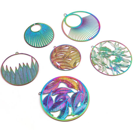 Iron Based Alloy Filigree Stamping Pendants Multicolor 5 PCs
