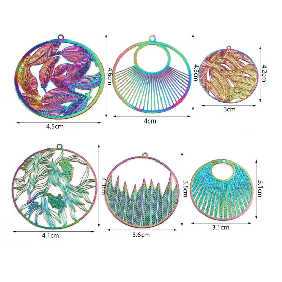 Immagine di Lega di Ferro Filigree Stamping Ciondoli Multicolore 5 Pz