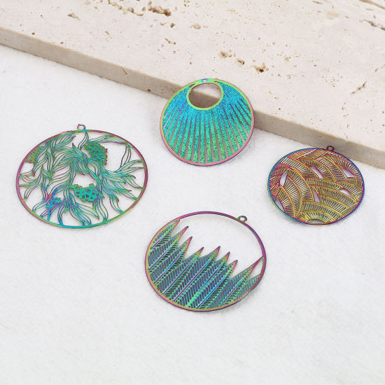 Immagine di Lega di Ferro Filigree Stamping Ciondoli Multicolore 5 Pz