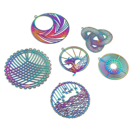 Iron Based Alloy Filigree Stamping Pendants Multicolor 5 PCs